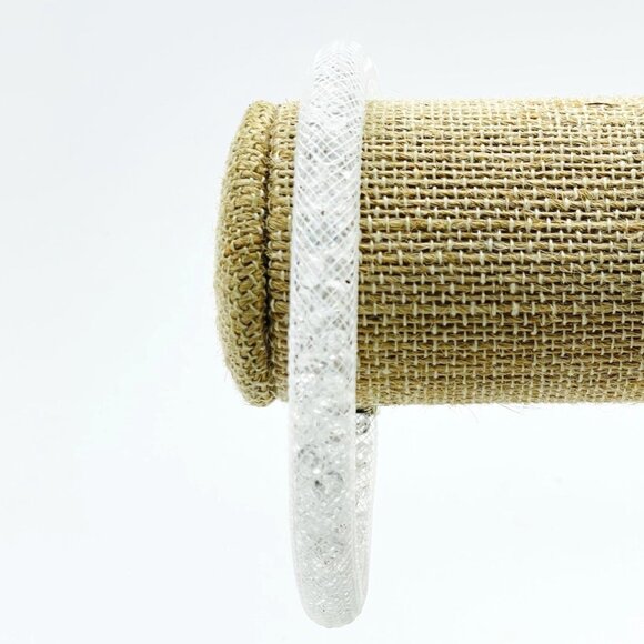 White Mesh Crystal Bead Bracelet Magnetic Clasp Sparkle - Picture 1 of 7
